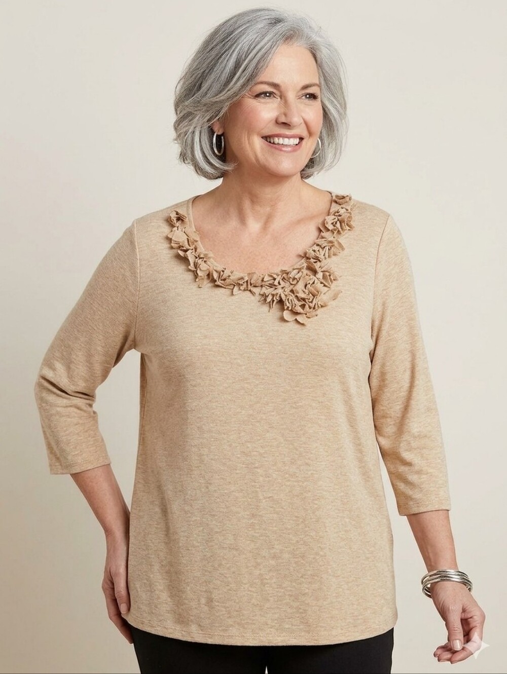 INC International Concepts Gold Scoop Neck Tunic with Floral Appliqué